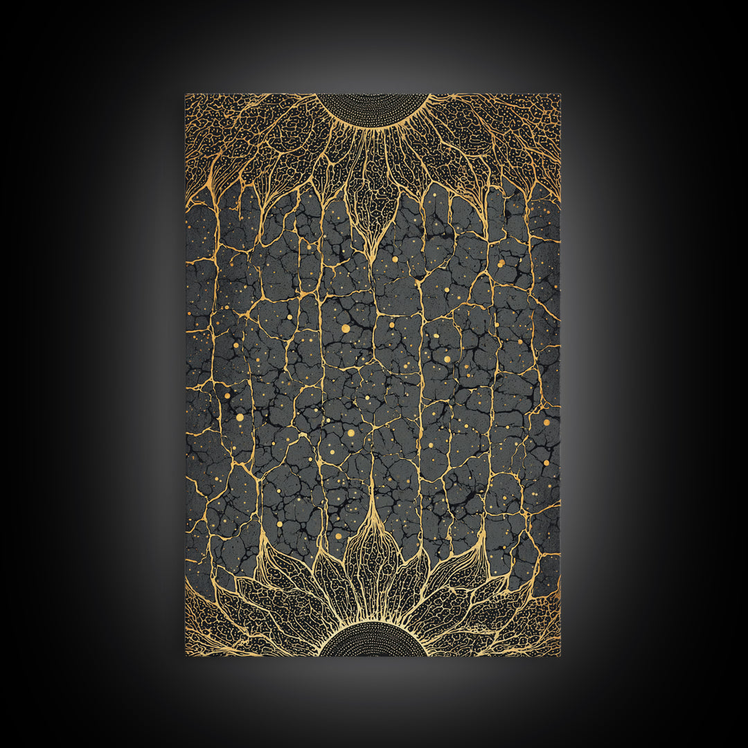Gold Rooted Tree Of Life Wall Art, Black And Gold Abstract Art, Spiritual Wall Decor, Modern African Inspired Canvas Print