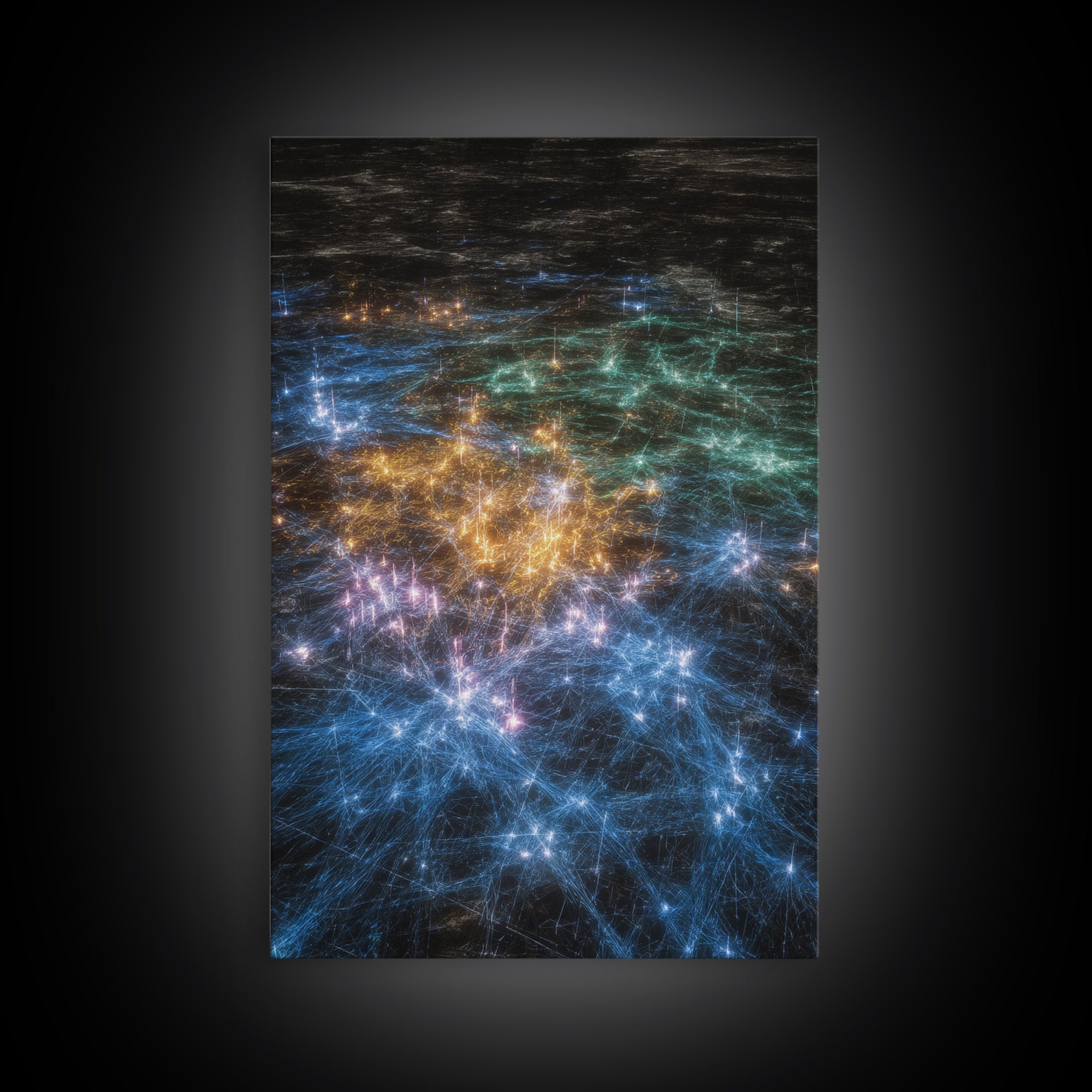 Glowing Data Constellation Abstract Wall Art, Modern Canvas Art, Digital Art, Blue Home Decor, Large Office Decor Gift For Him