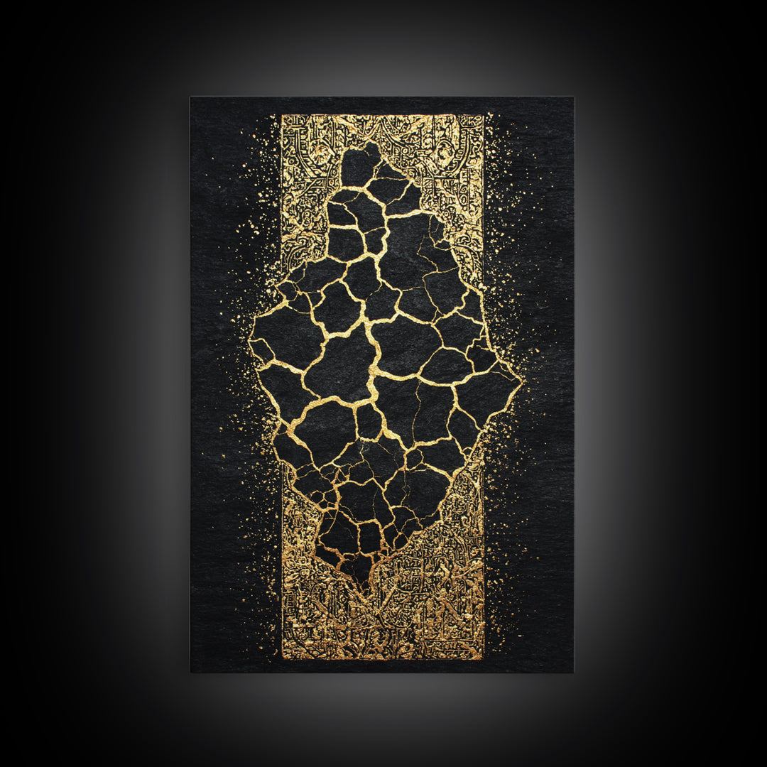 Cracked Gold African Map On Black Canvas Print, Abstract African Art, Black And Gold Art, Cultural Wall Decor Gift For Home