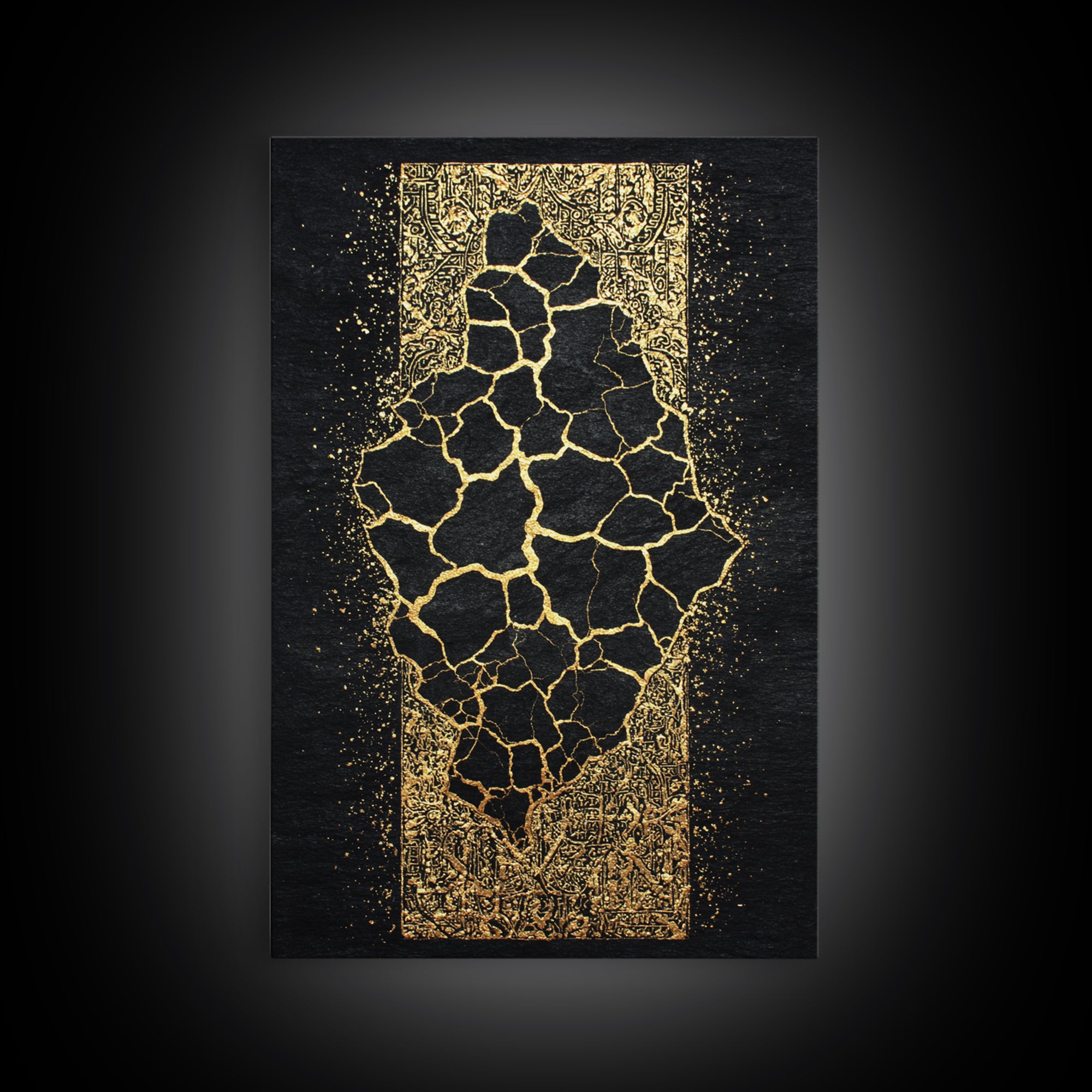 Cracked Gold African Map On Black Canvas Print, Abstract African Art, Black And Gold Art, Cultural Wall Decor Gift For Home