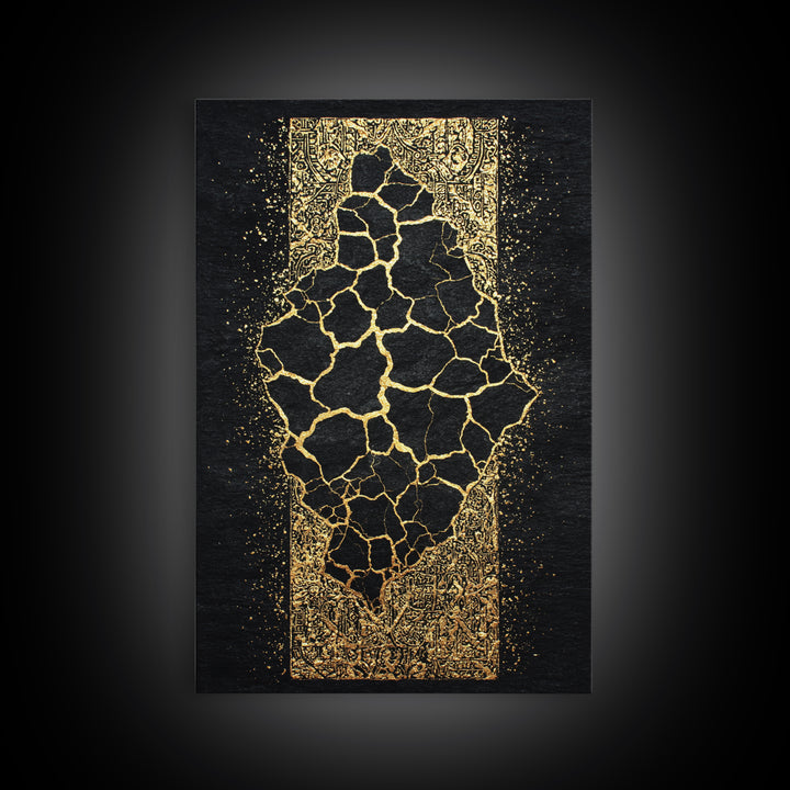 Cracked Gold African Map On Black Canvas Print, Abstract African Art, Black And Gold Art, Cultural Wall Decor Gift For Home