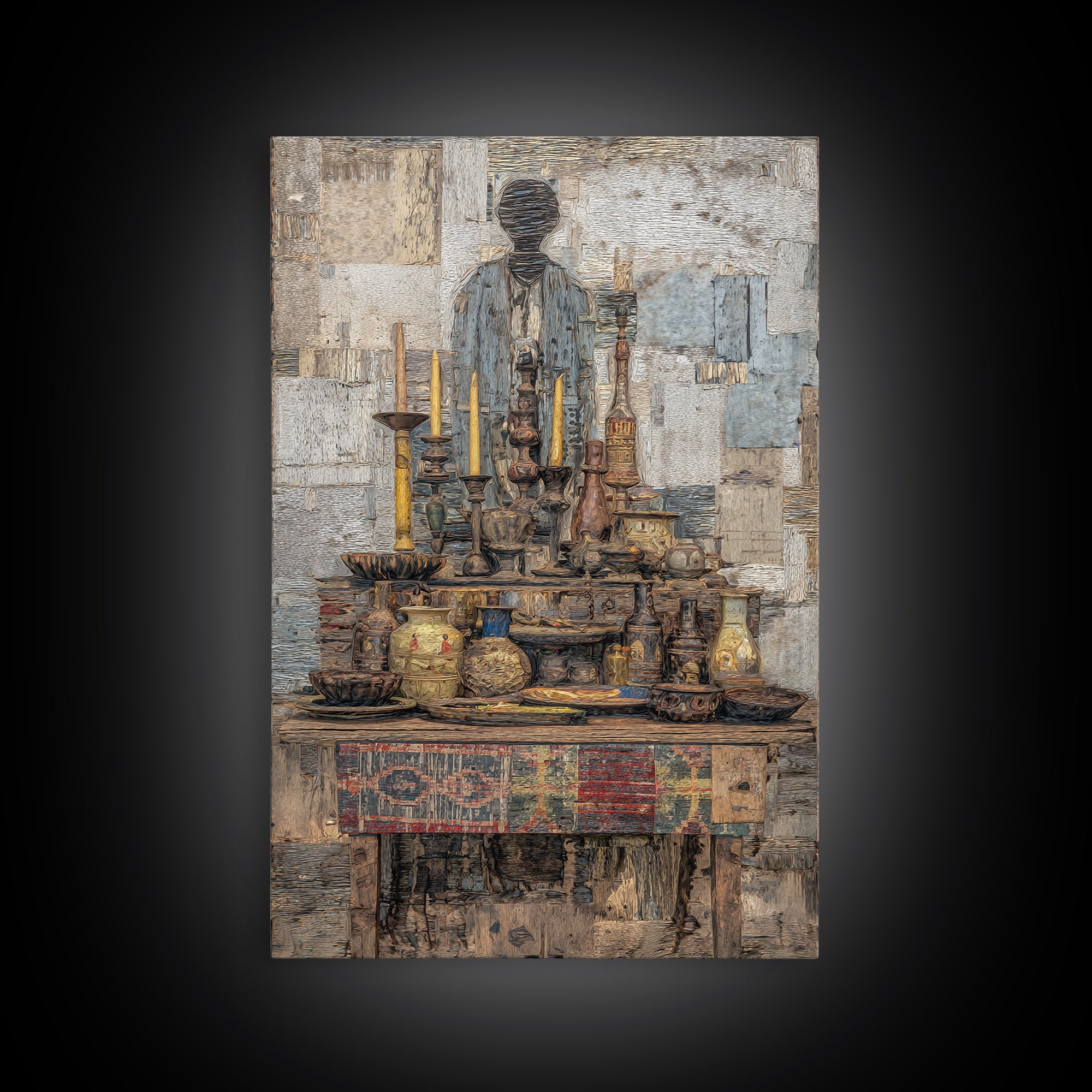Textured Ancestral Altar With Candles Framed Canvas Print, African Art Decor, Spiritual Wall Art, Ethnic Home Decor Gift