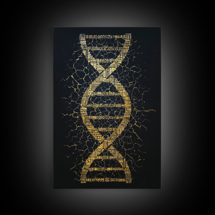 Golden Double Helix Genealogy Abstract Wall Art, Afrocentric Art, Black And Gold Art, Modern African Art Decor, Statement Wall Decor