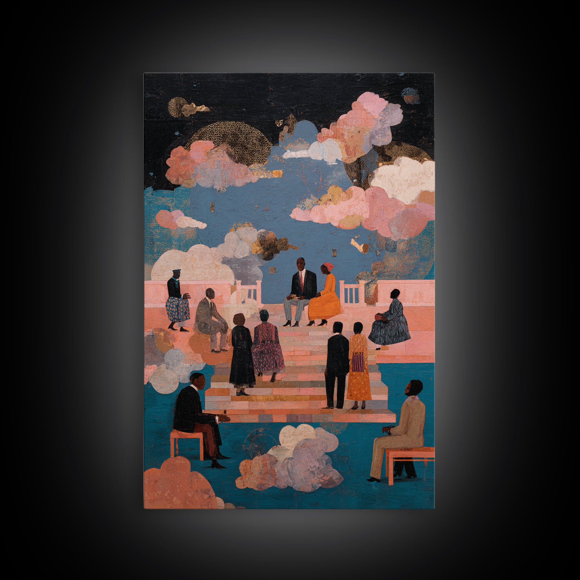 Afrocentric Wedding In The Clouds Wall Art, Black Love Wall Art, African American Art, Elegant Couple Home Decor Gift For Her