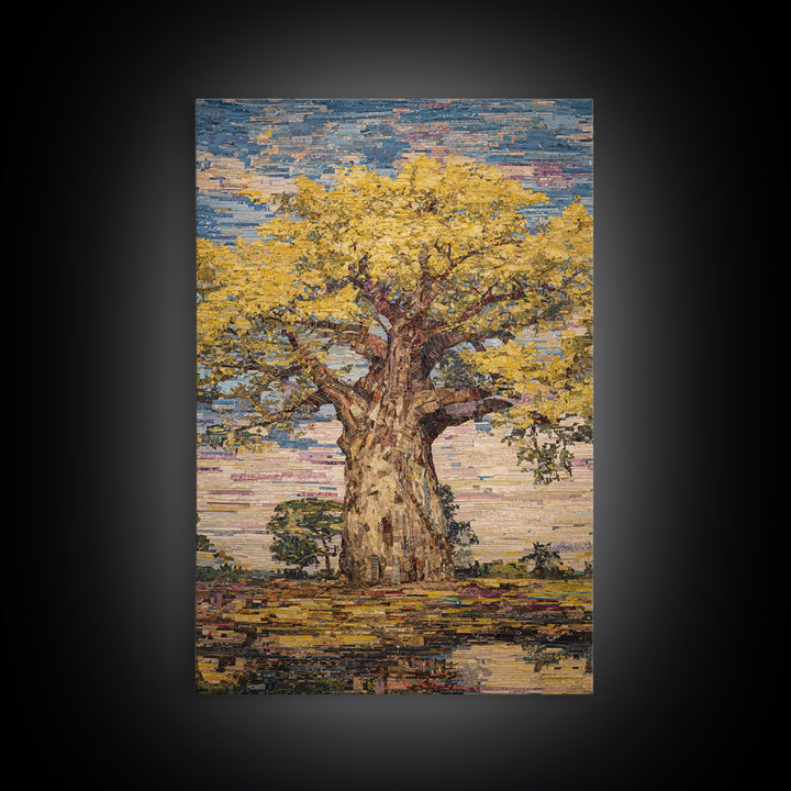 Golden Baobab Tree Canvas Print, Textured African Art Print, African Landscape, Earth Tone Wall Decor, Unique Home Decor Gift