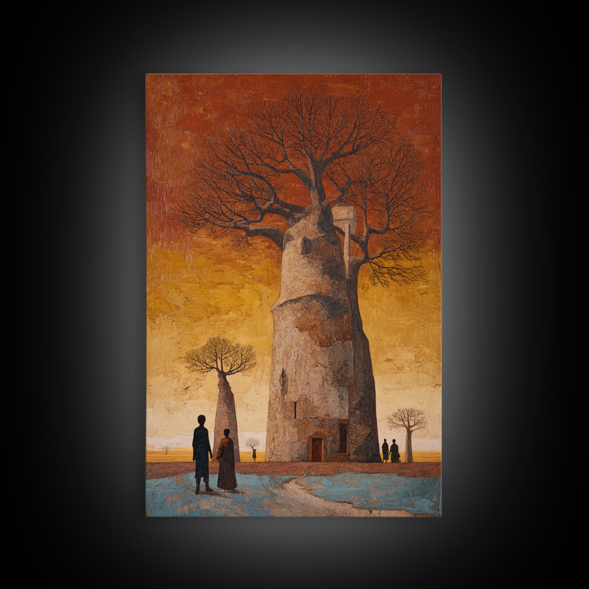 Surreal Baobab Tower At Sunset Canvas Print, African Abstract Art, Burnt Orange Art, Mystical Wall Art, Home Decor Gift For Her