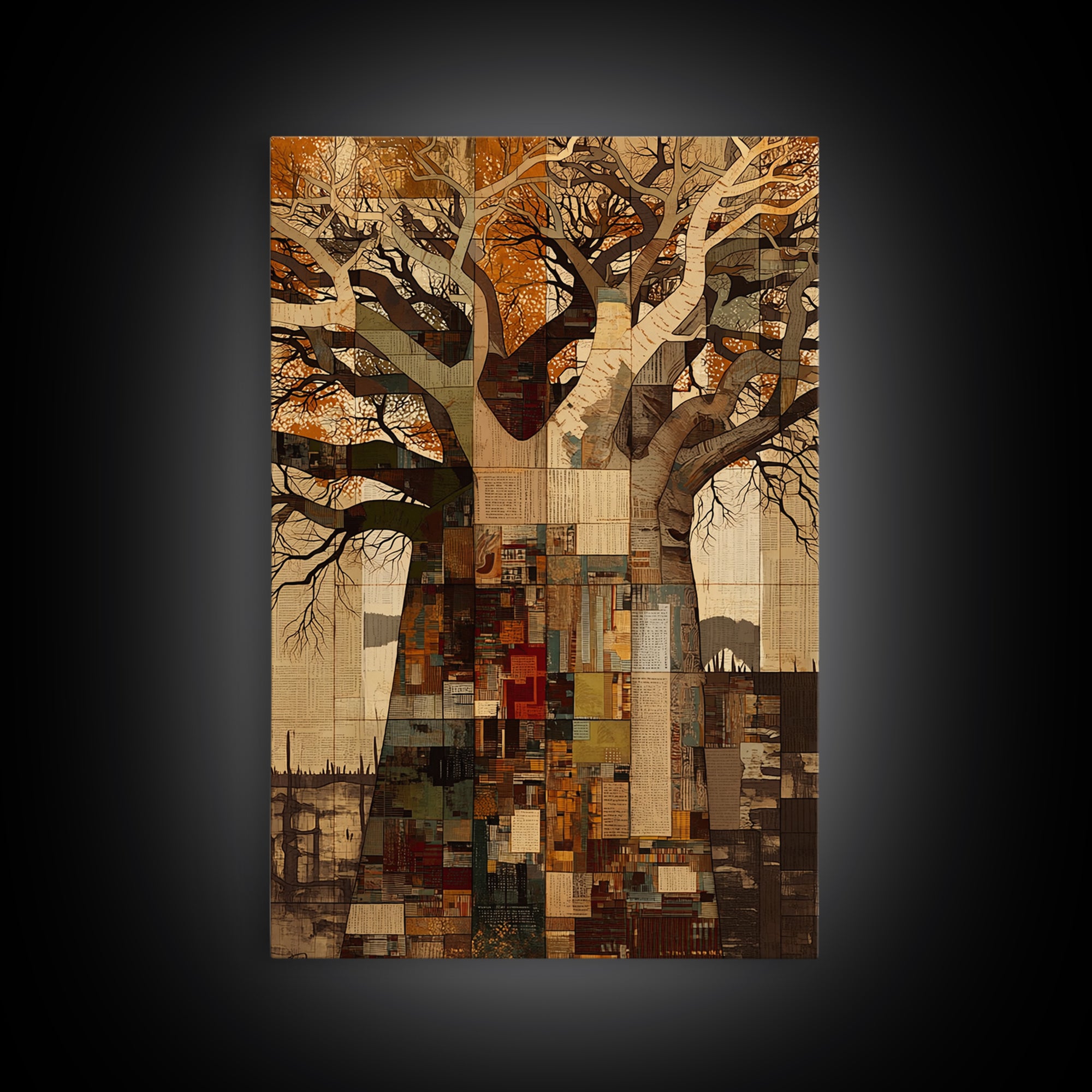 Patchwork Baobab City Tree Wall Art, Abstract African Art, Modern African Art, Urban Wall Art, Statement Home Decor Gift