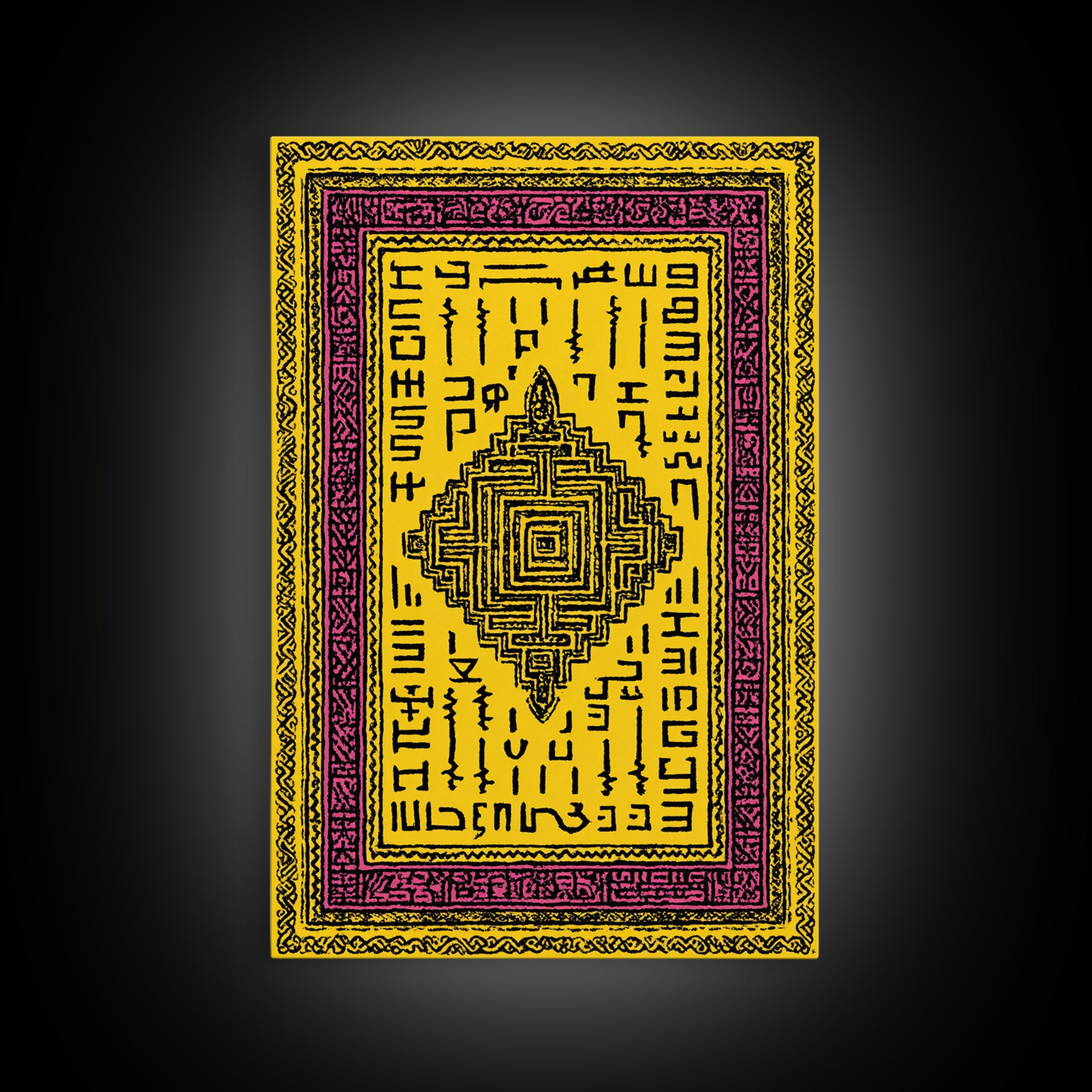 Yellow Magenta Tribal Textile Canvas Print, African Patterns Wall Art, Boho Ethnic Decor, Cultural Art Print For Home Decor Gift