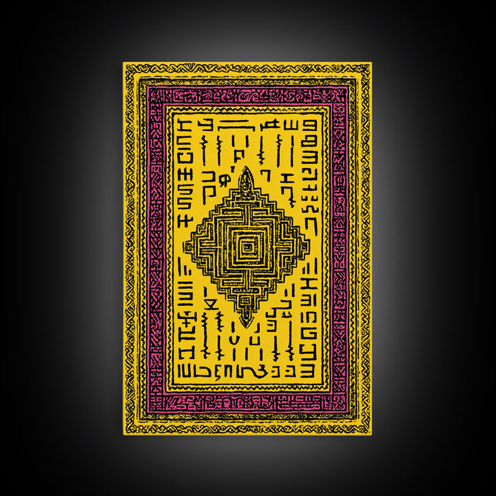 Yellow Magenta Tribal Textile Canvas Print, African Patterns Wall Art, Boho Ethnic Decor, Cultural Art Print For Home Decor Gift