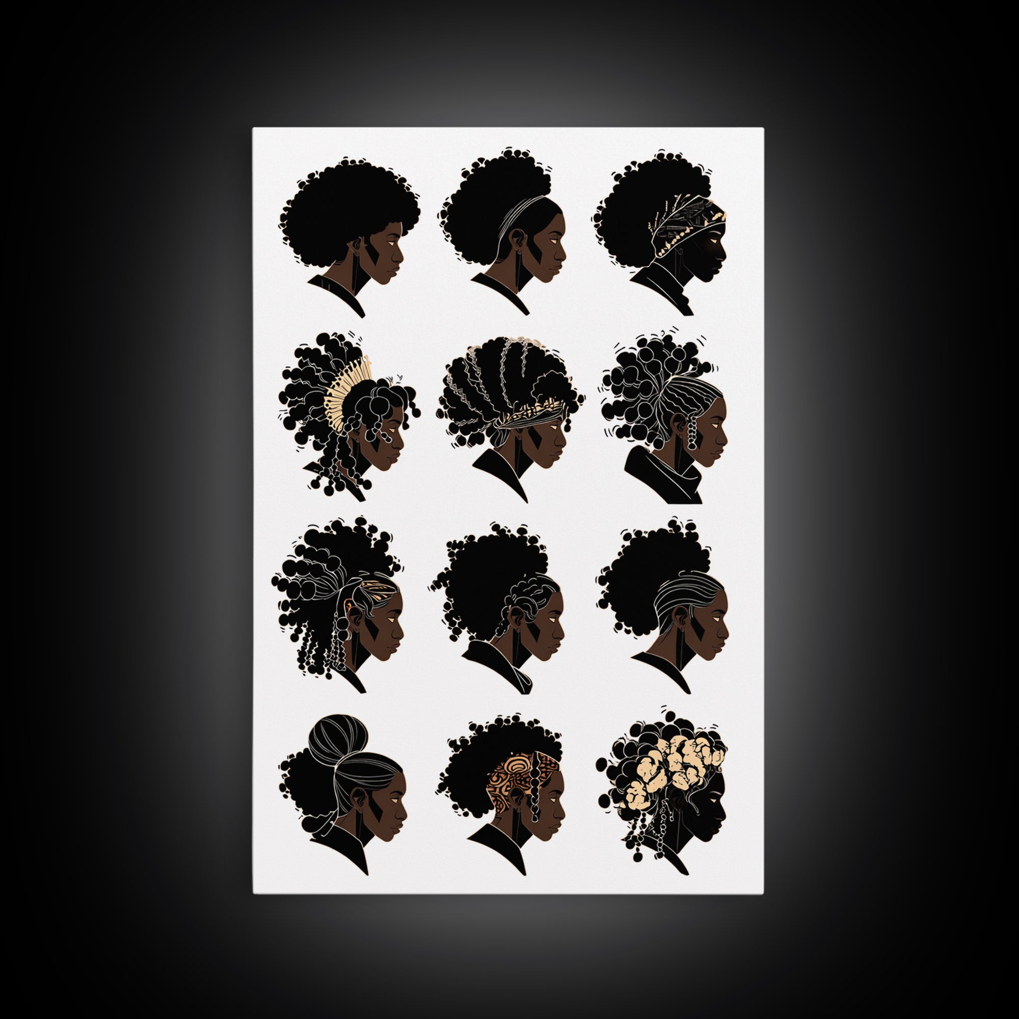 Black Women Hairstyle Portraits Wall Art, Afrocentric Illustration, African Woman Art Print For Salon Decor And Gift For Her