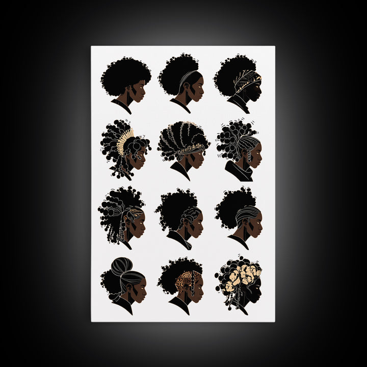 Black Women Hairstyle Portraits Wall Art, Afrocentric Illustration, African Woman Art Print For Salon Decor And Gift For Her