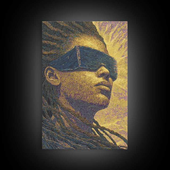 Futuristic Black Woman With Braids And Visor Canvas Print, Afrofuturism Portrait, Modern African Art, Bold Office Decor