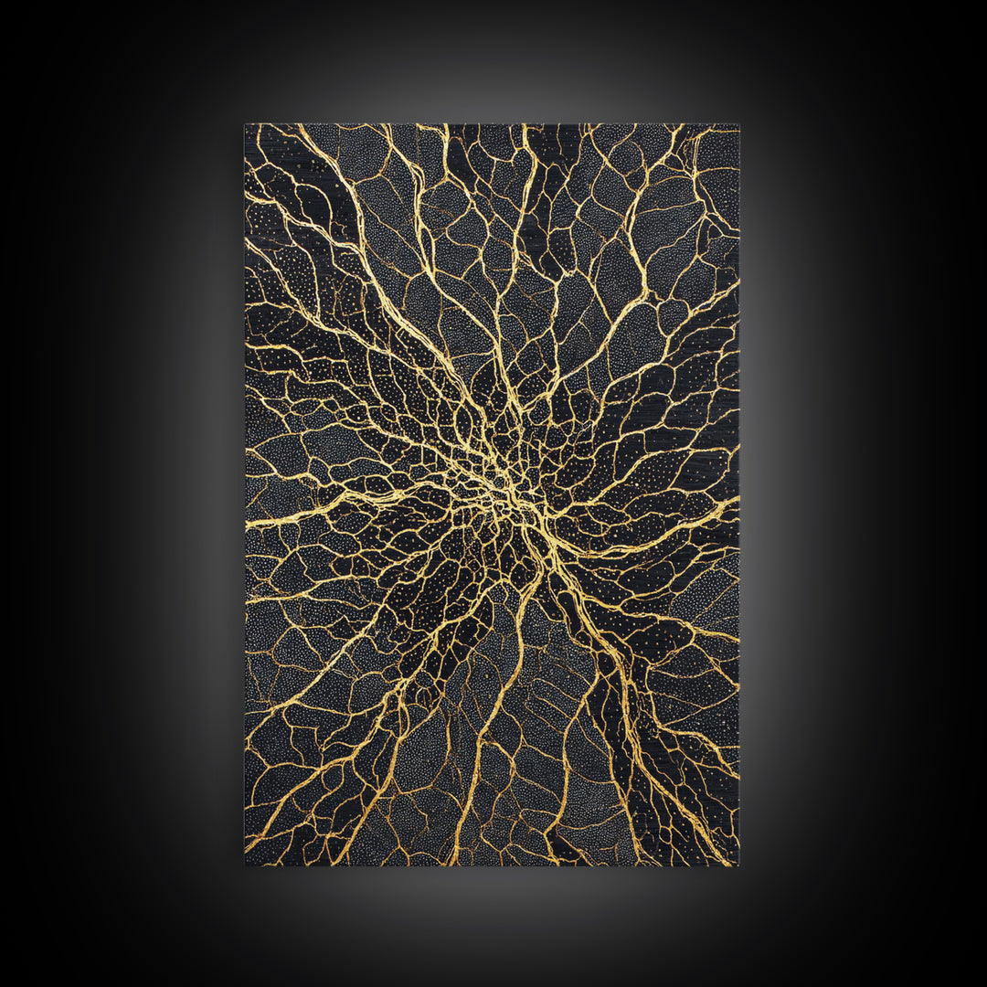 Black And Gold Cracked Spiral Abstract Wall Art, Luxury Canvas Decor, Geometric Pattern Print, Modern Home Decor Gift For Living Room