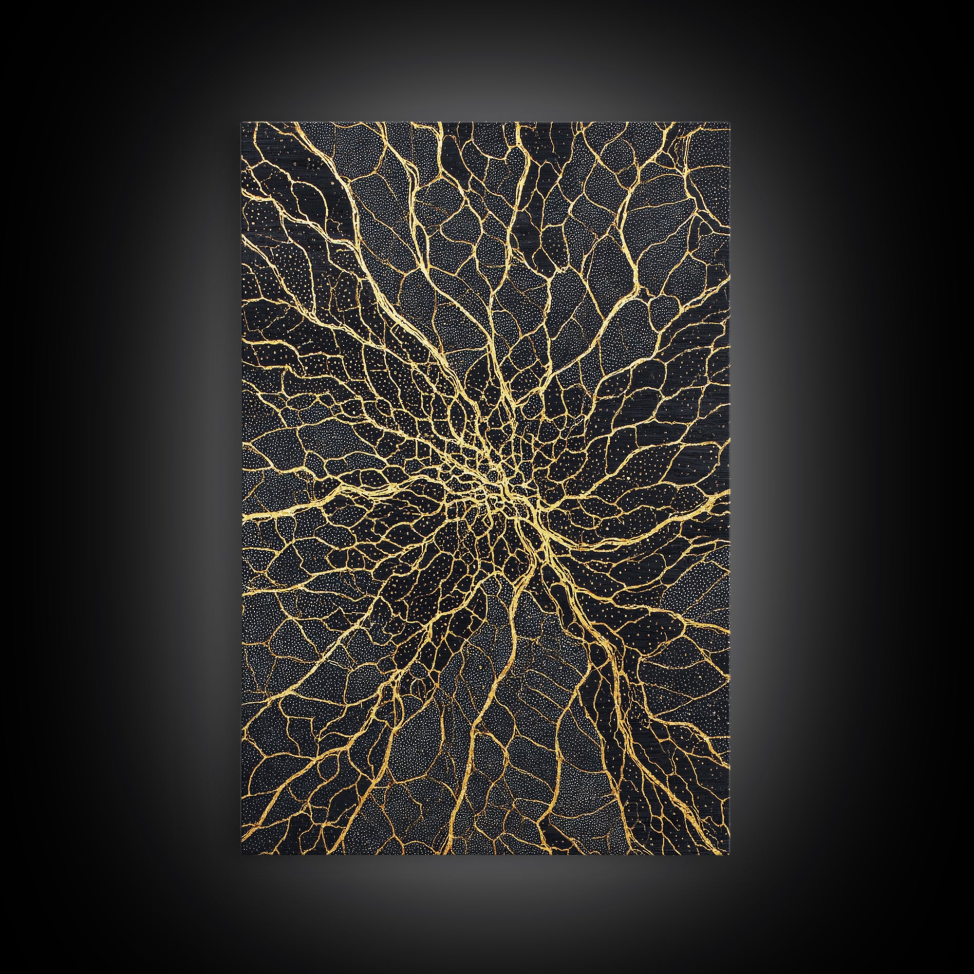 Black And Gold Cracked Spiral Abstract Wall Art, Luxury Canvas Decor, Geometric Pattern Print, Modern Home Decor Gift For Living Room