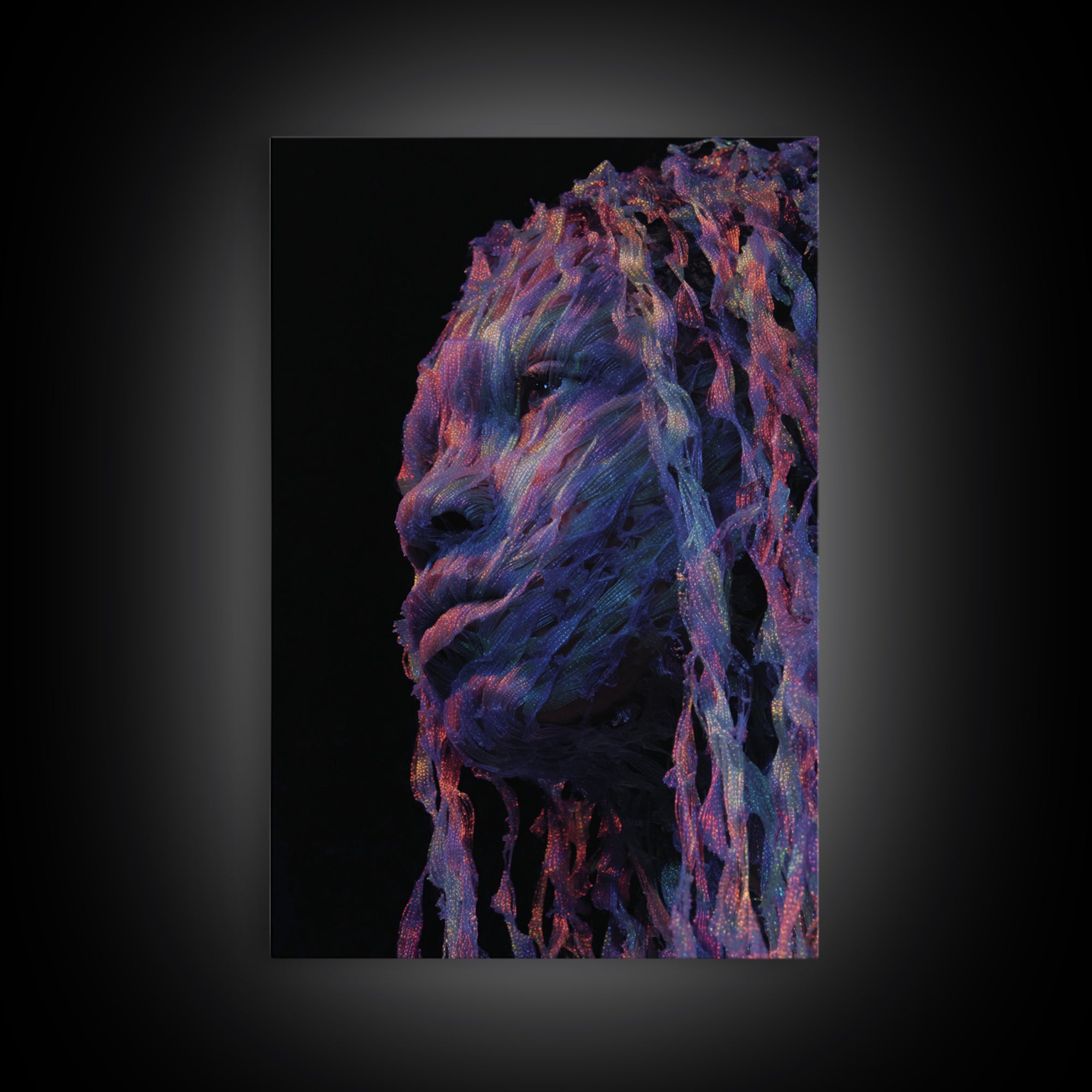 Iridescent African Woman Portrait Canvas Print, Afrofuturism Art, Mystical Black Beauty Decor, Contemporary Wall Art Gift