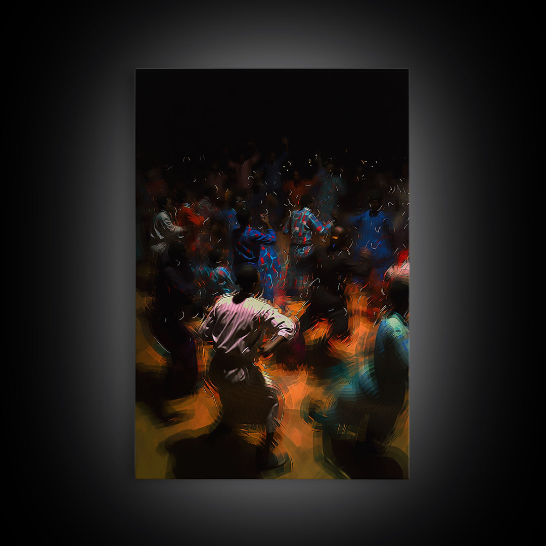 Dark African Dance Floor Celebration Wall Art, Expressive Night Festival Print, Vibrant Cultural Decor, Statement Art Gift