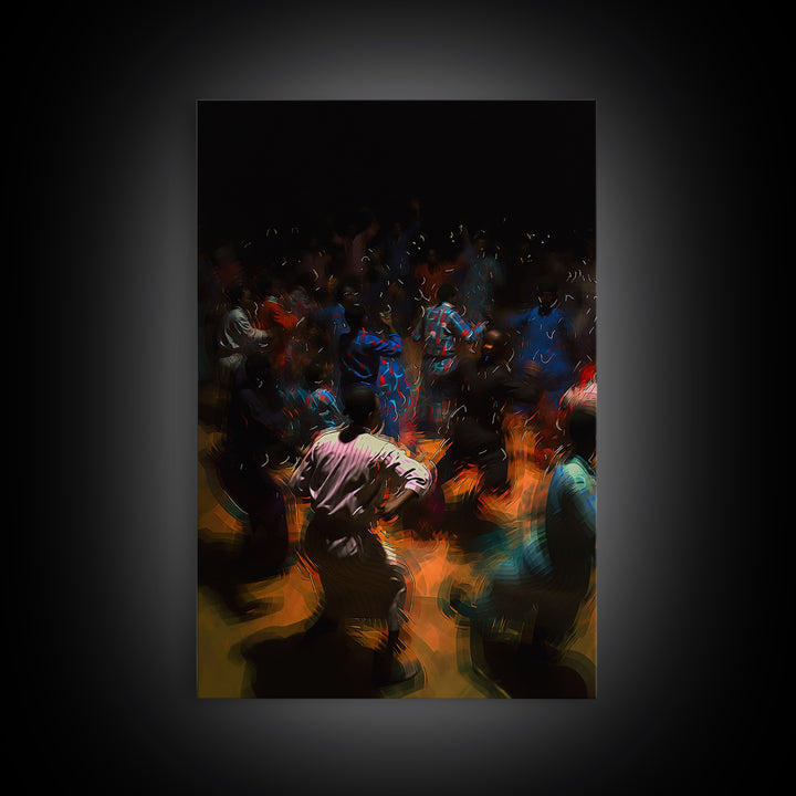 Dark African Dance Floor Celebration Wall Art, Expressive Night Festival Print, Vibrant Cultural Decor, Statement Art Gift