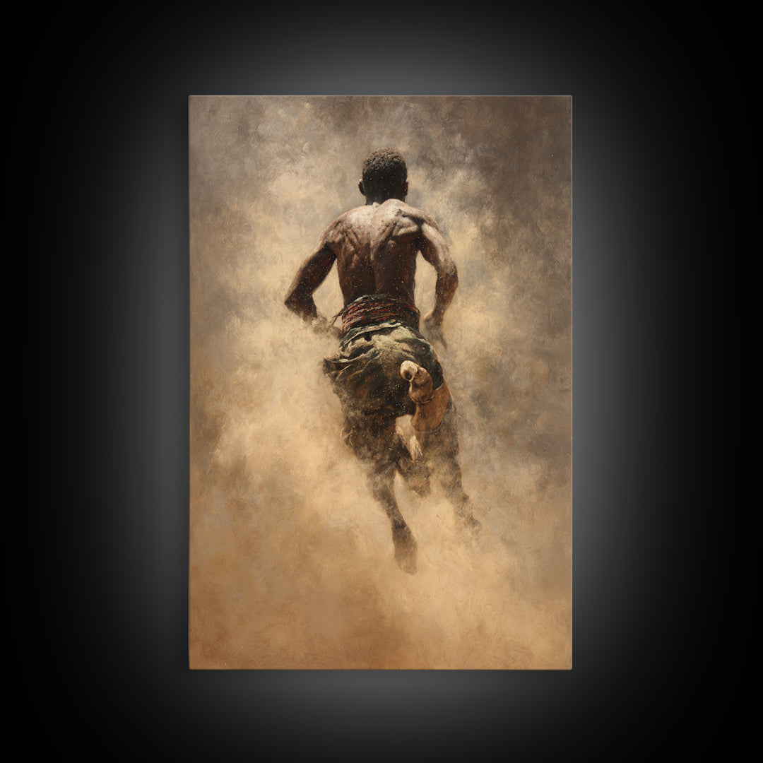 Muscular African Runner In Golden Dust Canvas Print, Black Man Portrait, Warrior Athlete Art, Powerful Statement Wall Decor