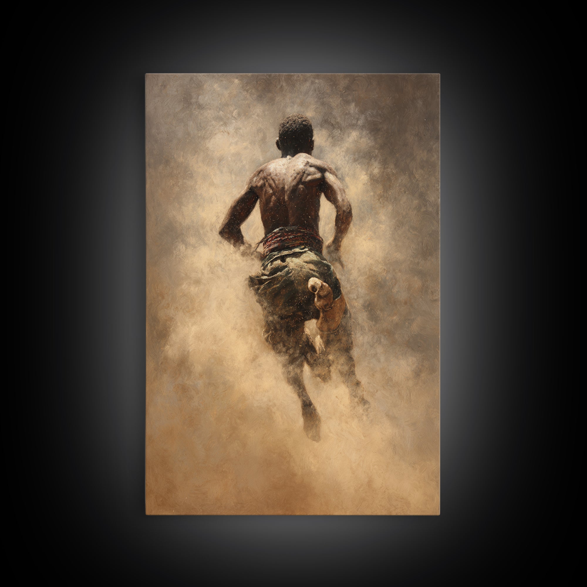Muscular African Runner In Golden Dust Canvas Print, Black Man Portrait, Warrior Athlete Art, Powerful Statement Wall Decor