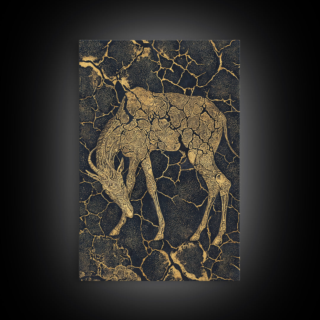 Ornate Gold Giraffe Canvas Print, African Animal Art, Black And Gold Art, Safari Decor, Luxury Living Room Wall Decor Gift