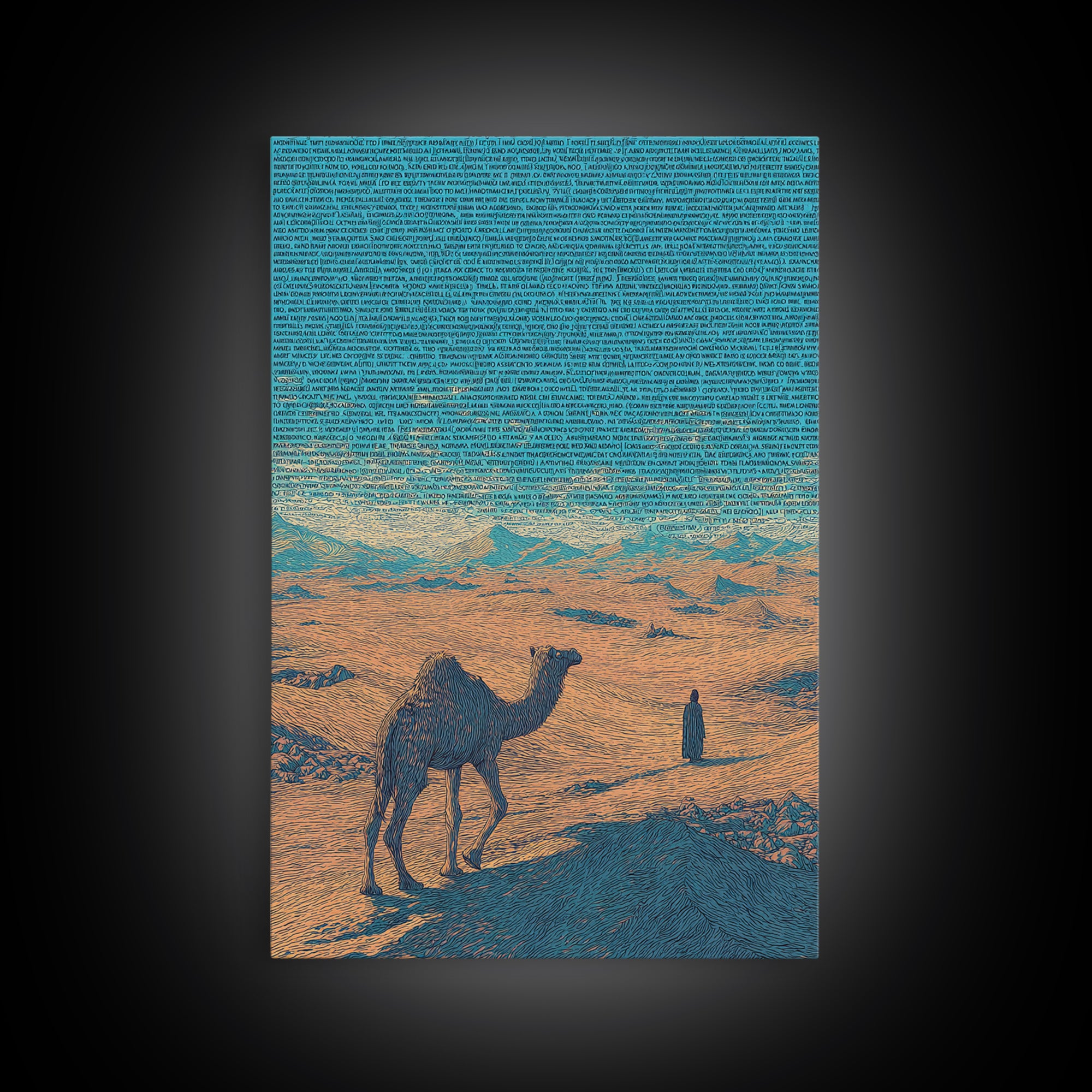 Textured Camel In Desert Wall Art, African Landscape, Blue Orange Safari Poster, Cultural Art Print, Office Decor Gift Set