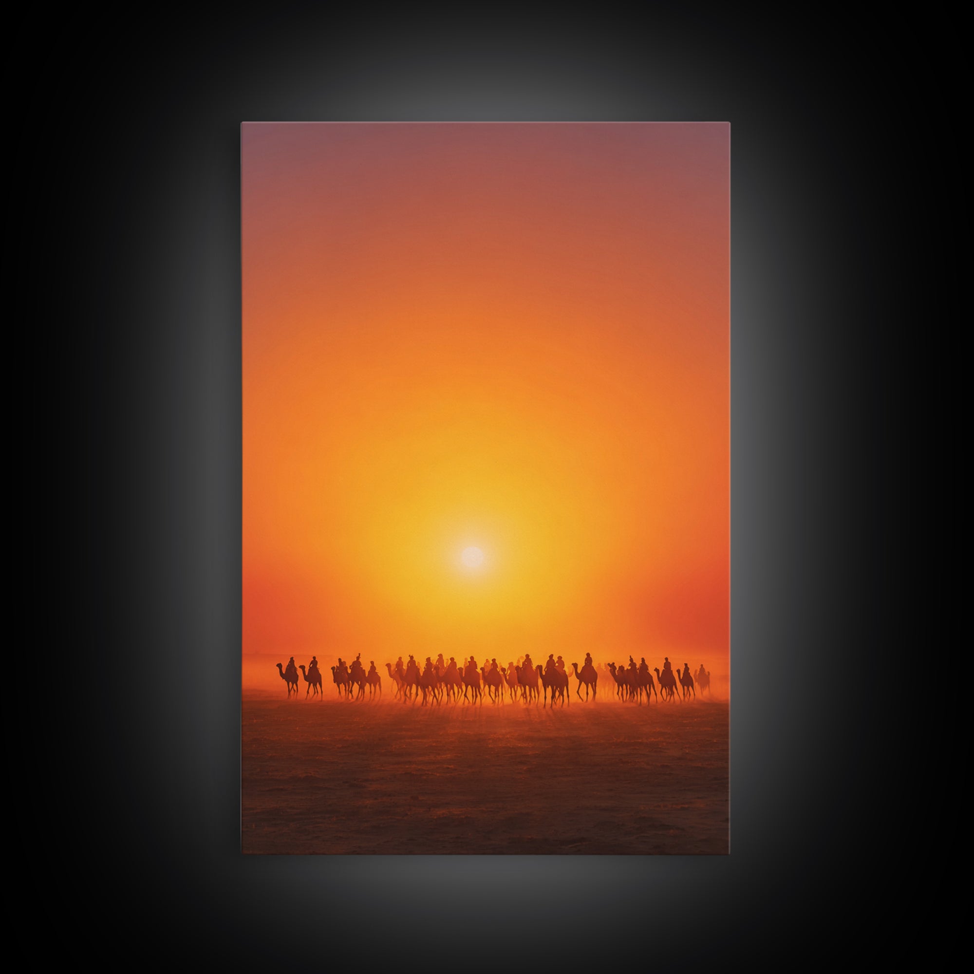 Sunset Camel Caravan Wall Art, African Safari Art, Orange Desert Landscape Poster, Statement Living Room Decor Gift For Him