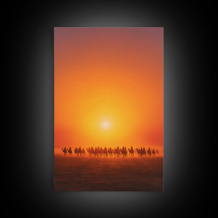 Sunset Camel Caravan Wall Art, African Safari Art, Orange Desert Landscape Poster, Statement Living Room Decor Gift For Him