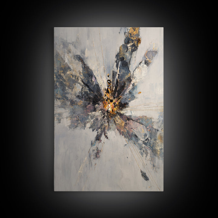 Explosive Gray Gold Abstract Burst Canvas Print, Modern Abstract Wall Art, Luxury Office Decor, Statement Living Room Art