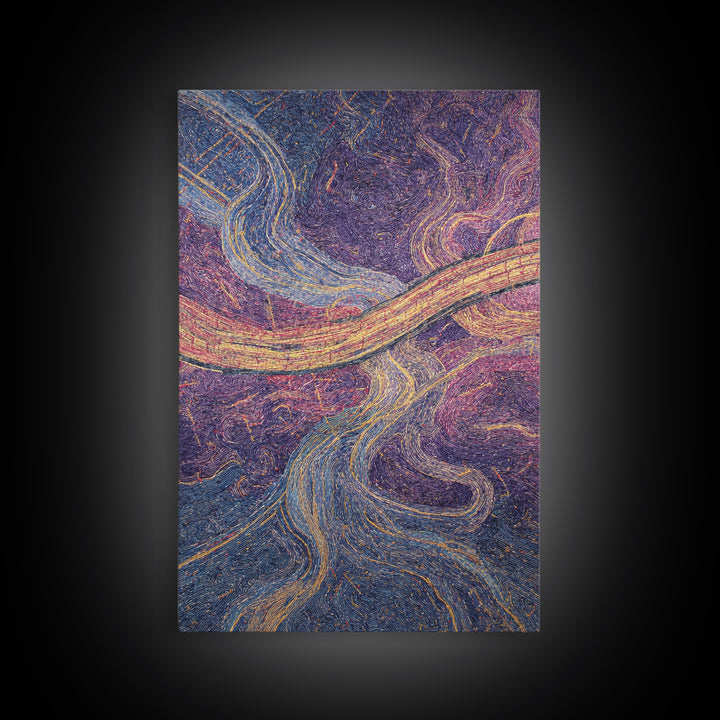 Flowing Purple Gold Abstract River Canvas Print, Textile Style Wall Art, Colorful Modern Decor, Boho Living Room Art Gift