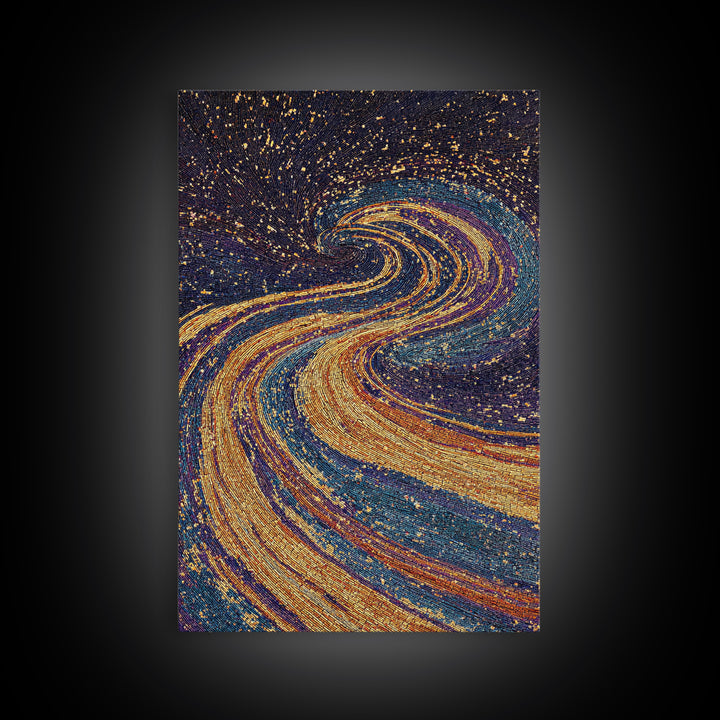 Swirling Gold Blue Cosmic River Canvas Print, Abstract Wall Art, Dreamy Galaxy Decor, Modern Boho Living Room Art Gift Poster