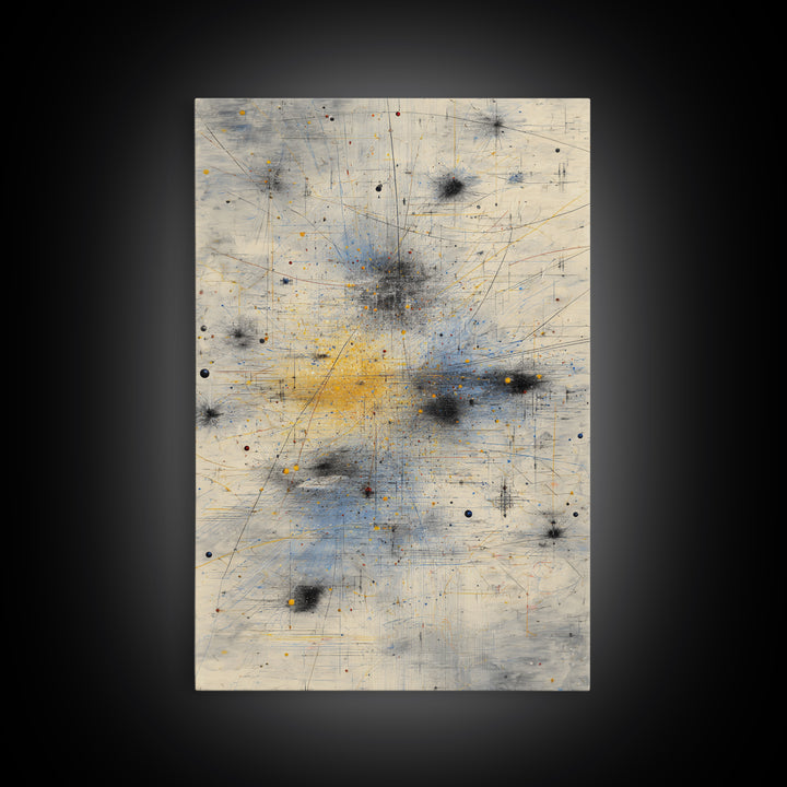 Soft Beige Constellation Map Canvas Print, Abstract African Art, Minimalist Office Decor, Gray Blue Gold Network Artwork