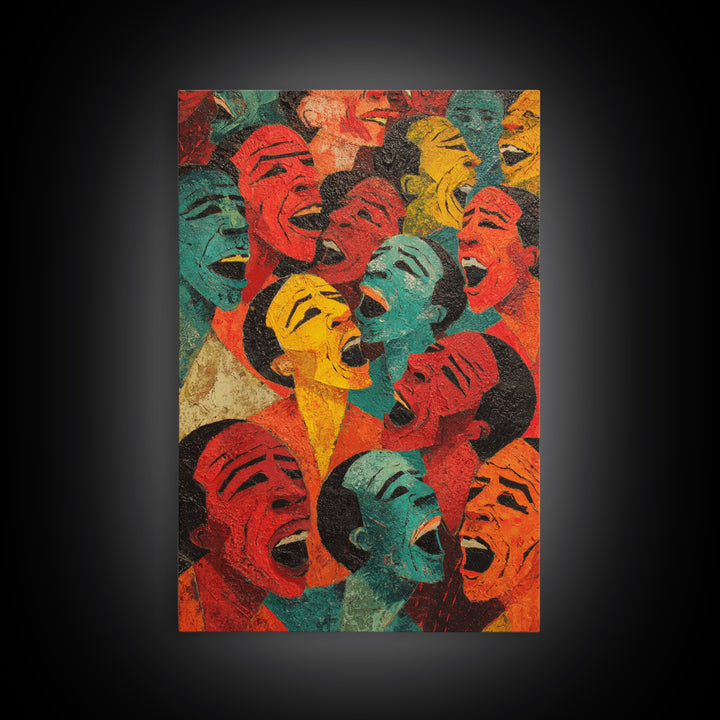Colorful Laughing Faces Canvas Print, African Mask Art, Abstract African Art, Black Culture Art, Vibrant Wall Decor, Unique Gift