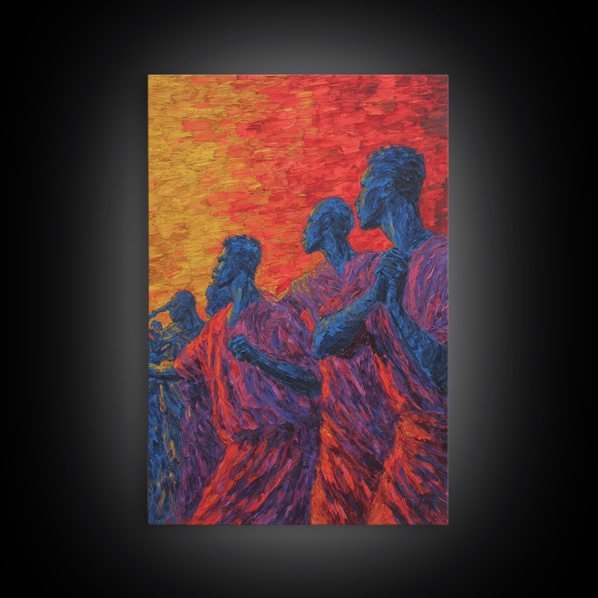 Blue African Figures At Sunset Wall Art, African Women Art, Cultural Art Print, Colorful African Art, Living Room Decor Gift