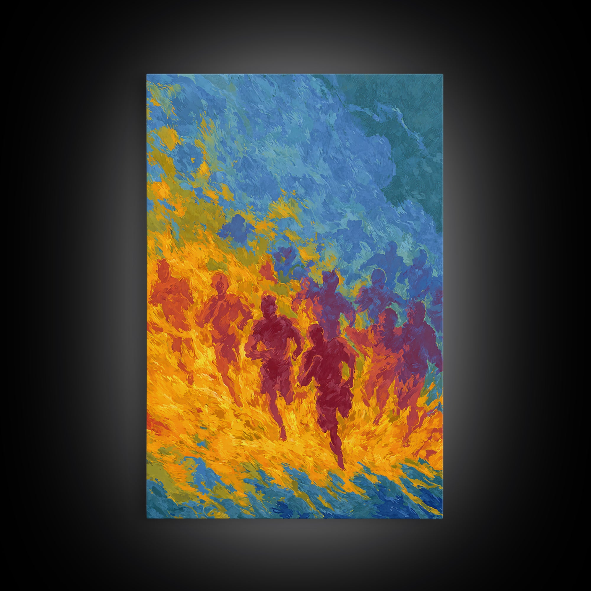 Fiery Runners In Blue And Orange, African Wall Art, Abstract African Art Print, Black Culture Decor, Vibrant Canvas Print