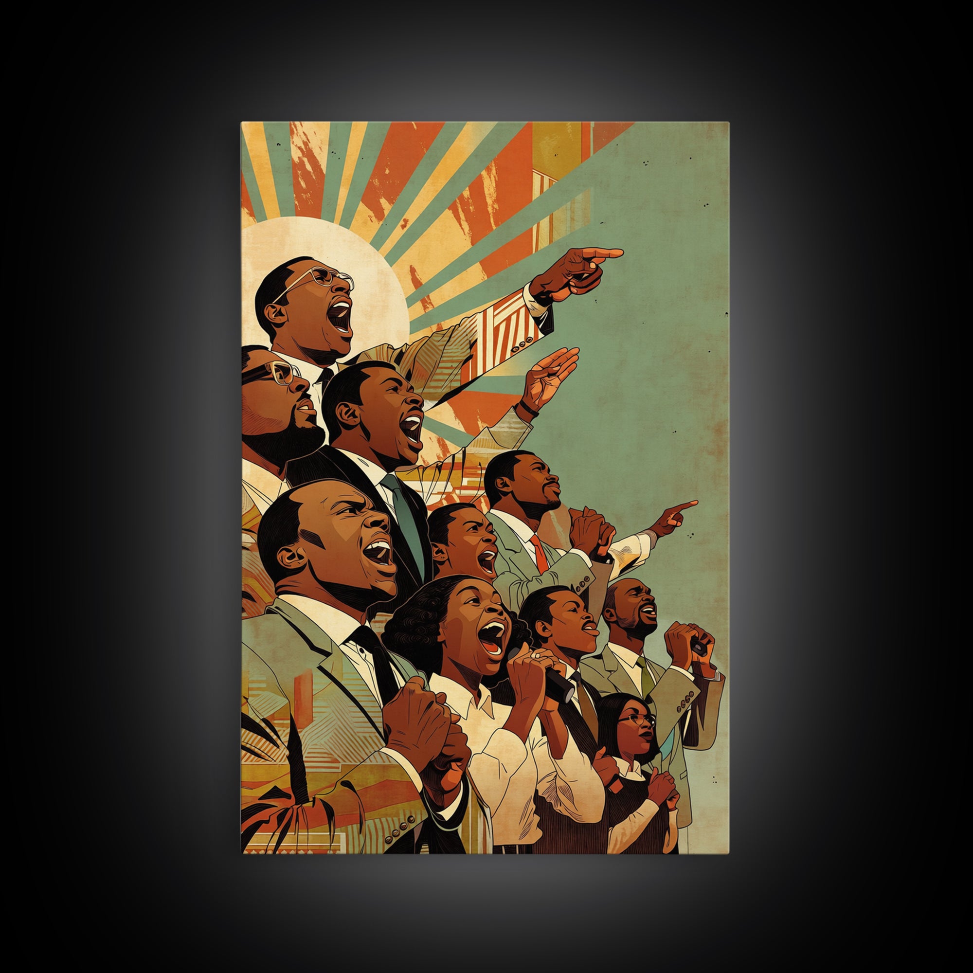 Uplifted Black Voices With Sunburst, Black History Wall Art, Juneteenth Art Print, African American Decor Gift, Canvas Print