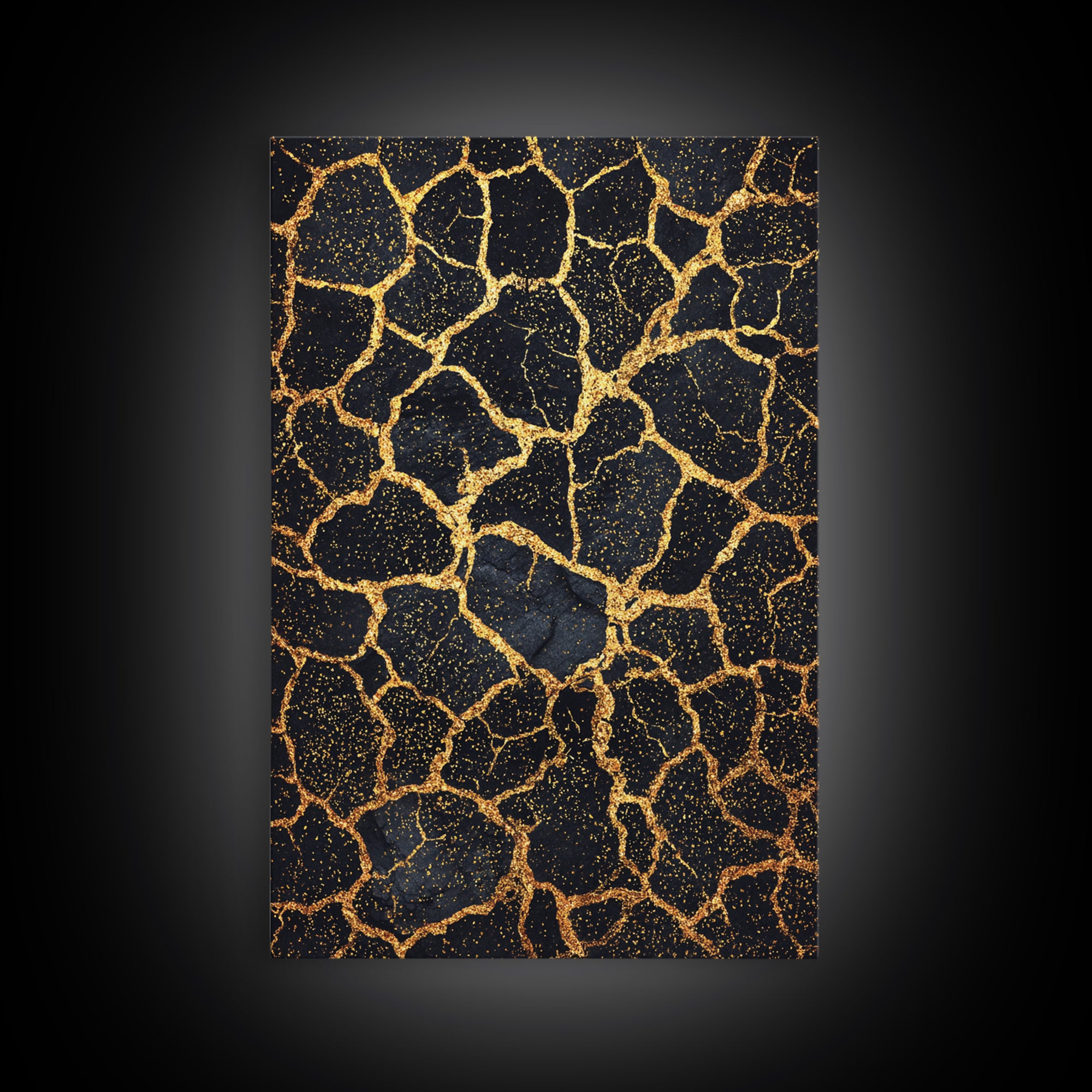 Black And Gold Crackle Pattern, Abstract Wall Art, African Inspired Decor, Luxury Canvas Print, Modern Black Art Home Decor Gift