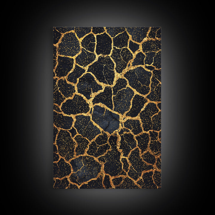 Black And Gold Crackle Pattern, Abstract Wall Art, African Inspired Decor, Luxury Canvas Print, Modern Black Art Home Decor Gift