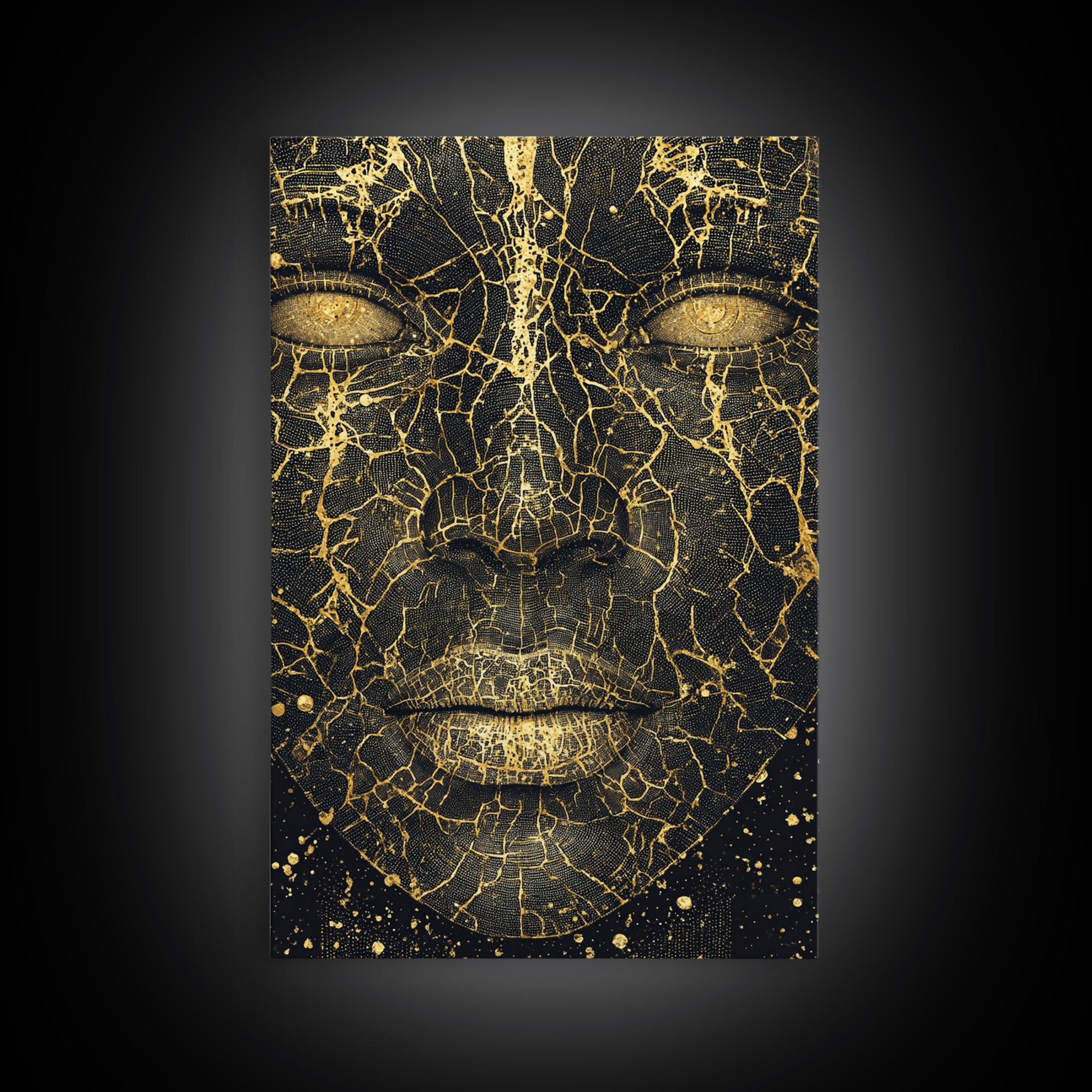 Cracked Gold Black Goddess Portrait, African Wall Art, Abstract Black Art Print, Luxury Canvas Print, Modern Feminine Decor