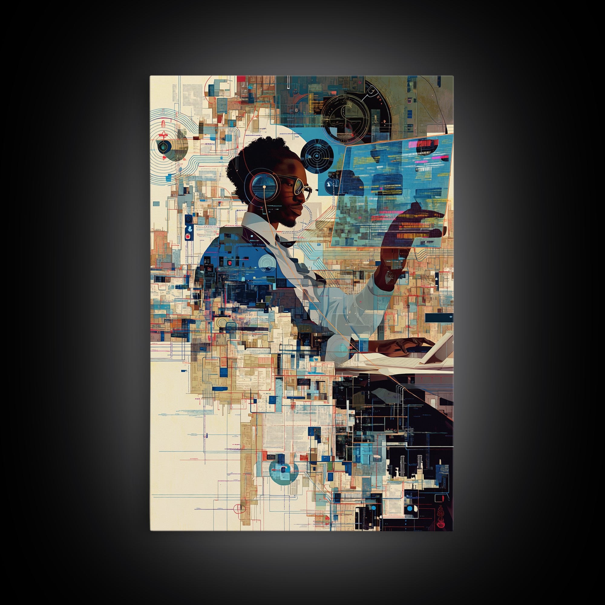 Black Woman Scientist Hologram Wall Art, Afrofuturism Portrait, African American Art Print, Modern Tech Office Decor Gift