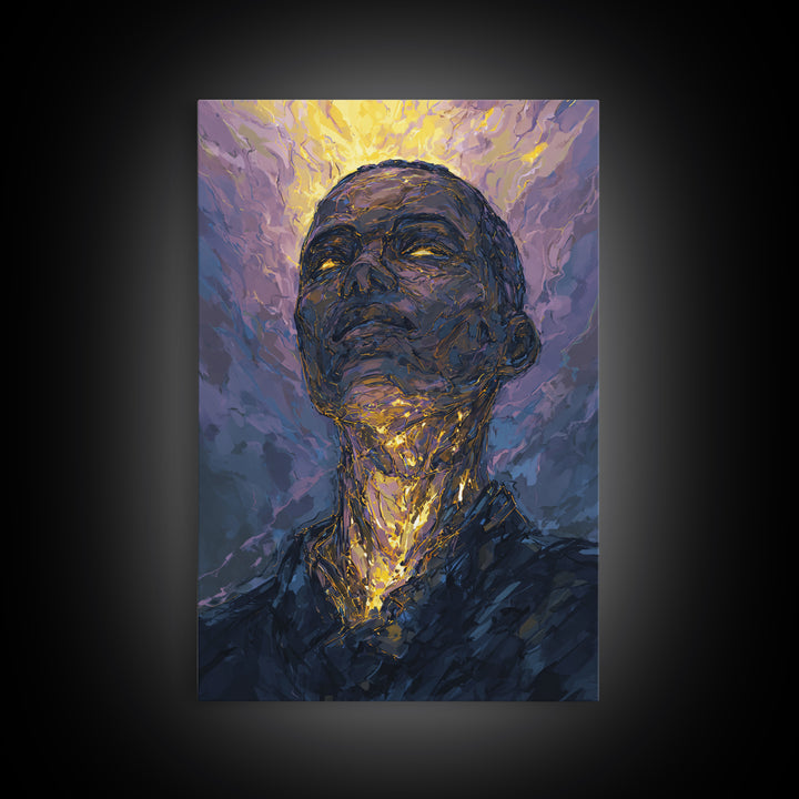 Radiant Black Man Portrait Wall Art, Gold Halo Abstract Painting, Modern African American Art, Spiritual Home Decor Gift