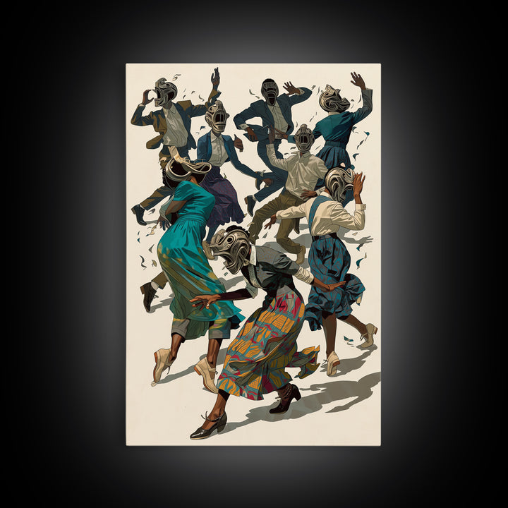 African Masked Dancers Celebration Canvas Print, African Tribal Art, Cultural Wall Decor, Colorful Afrocentric Home Gift