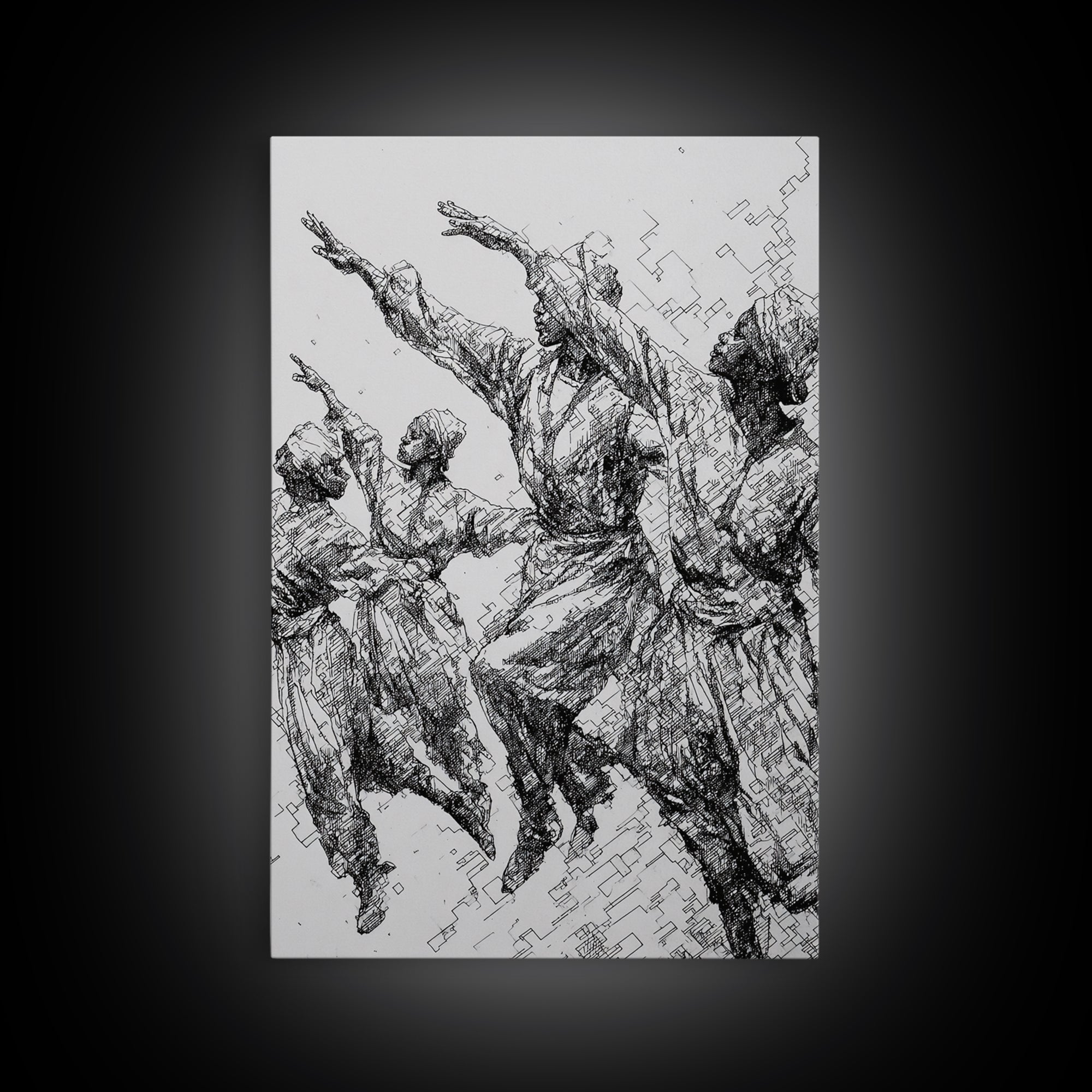 Leaping African Dancers Ink Sketch Wall Art, Black And White Cultural Dance Print, Afrocentric Home Decor, Gallery Art Gift
