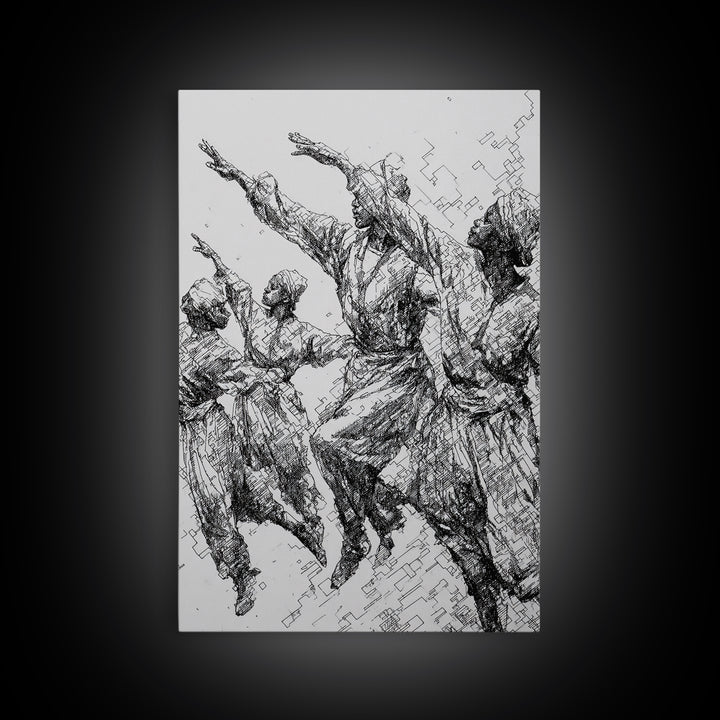 Leaping African Dancers Ink Sketch Wall Art, Black And White Cultural Dance Print, Afrocentric Home Decor, Gallery Art Gift