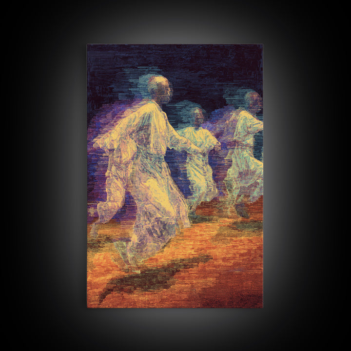 Ethereal African Dancers In Flowing Robes Wall Art, Motion Blur Cultural Painting, Afrocentric Spiritual Home Decor Gift