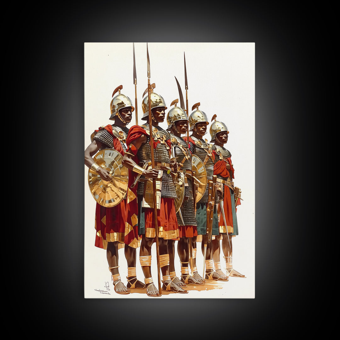 Ancient African Warriors With Spears And Shields Canvas Print, Tribal Warrior Art, Historical Wall Decor, Office Art, Gift For Him