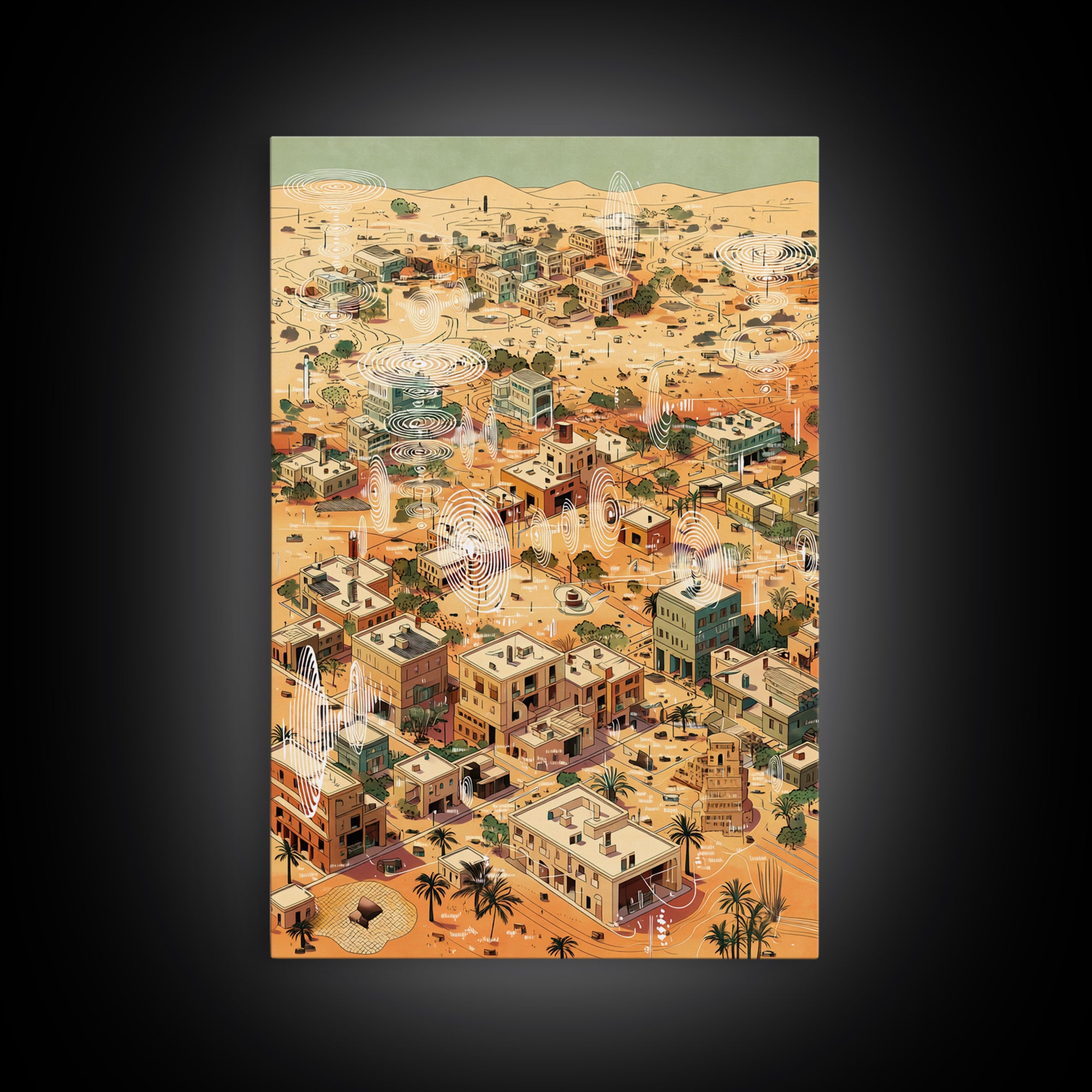 Desert Village Aerial Map With Contour Lines Wall Art, African Landscape Print, Boho Travel Poster, Earth Tone Wall Decor
