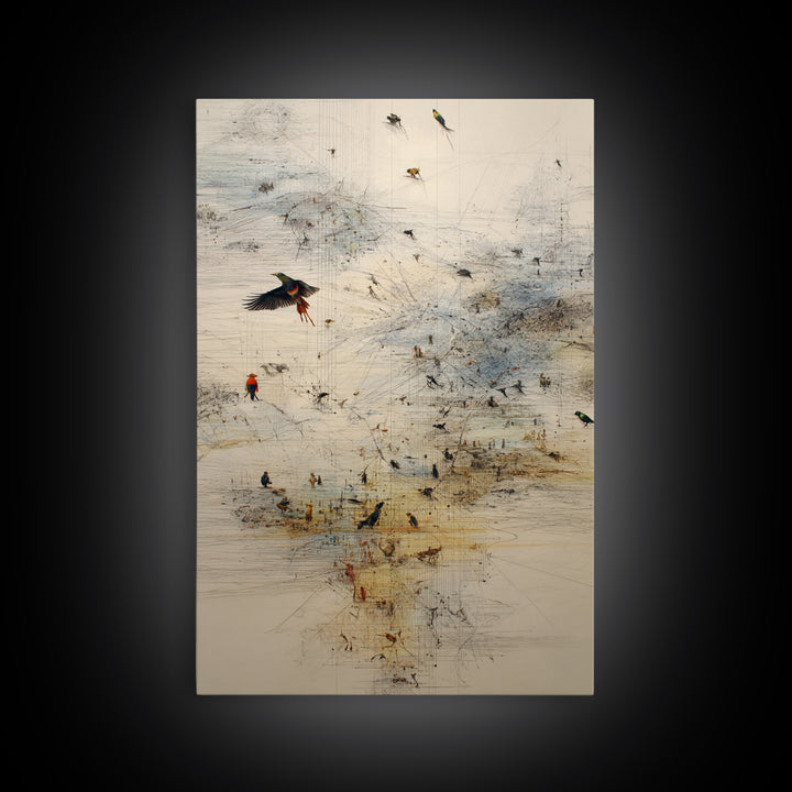 Abstract Birds Over Minimal African Landscape Wall Art, Modern Nature Scene Art, Neutral Gallery Decor, Unique Canvas Print