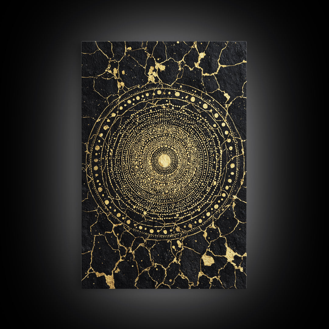 Black Gold African Mandala Wall Art, Geometric Circle Canvas Print, Spiritual Abstract Art, Luxury Modern Home Decor, Gift