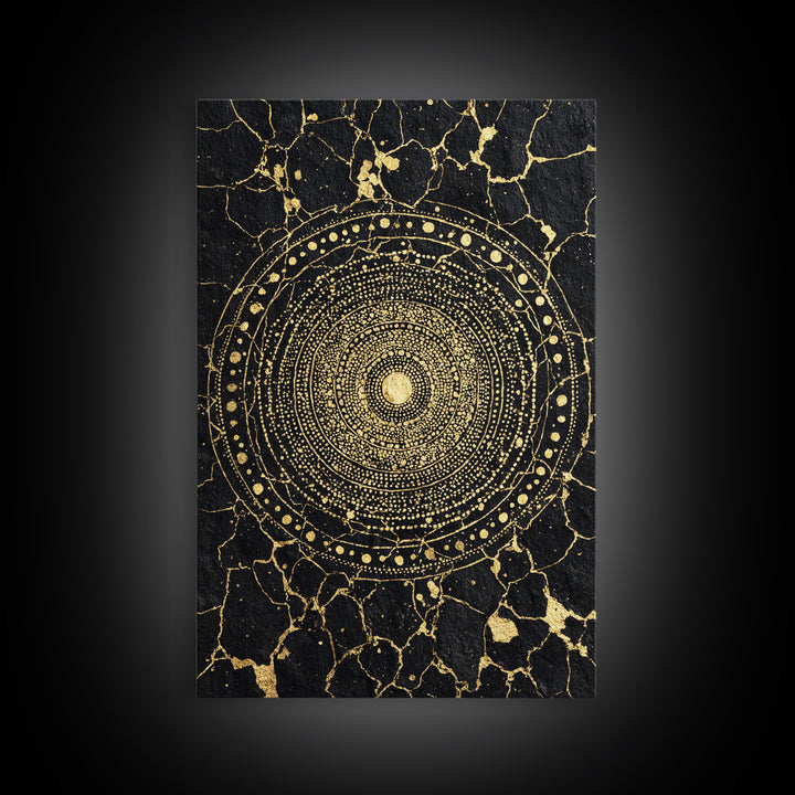 Black Gold African Mandala Wall Art, Geometric Circle Canvas Print, Spiritual Abstract Art, Luxury Modern Home Decor, Gift