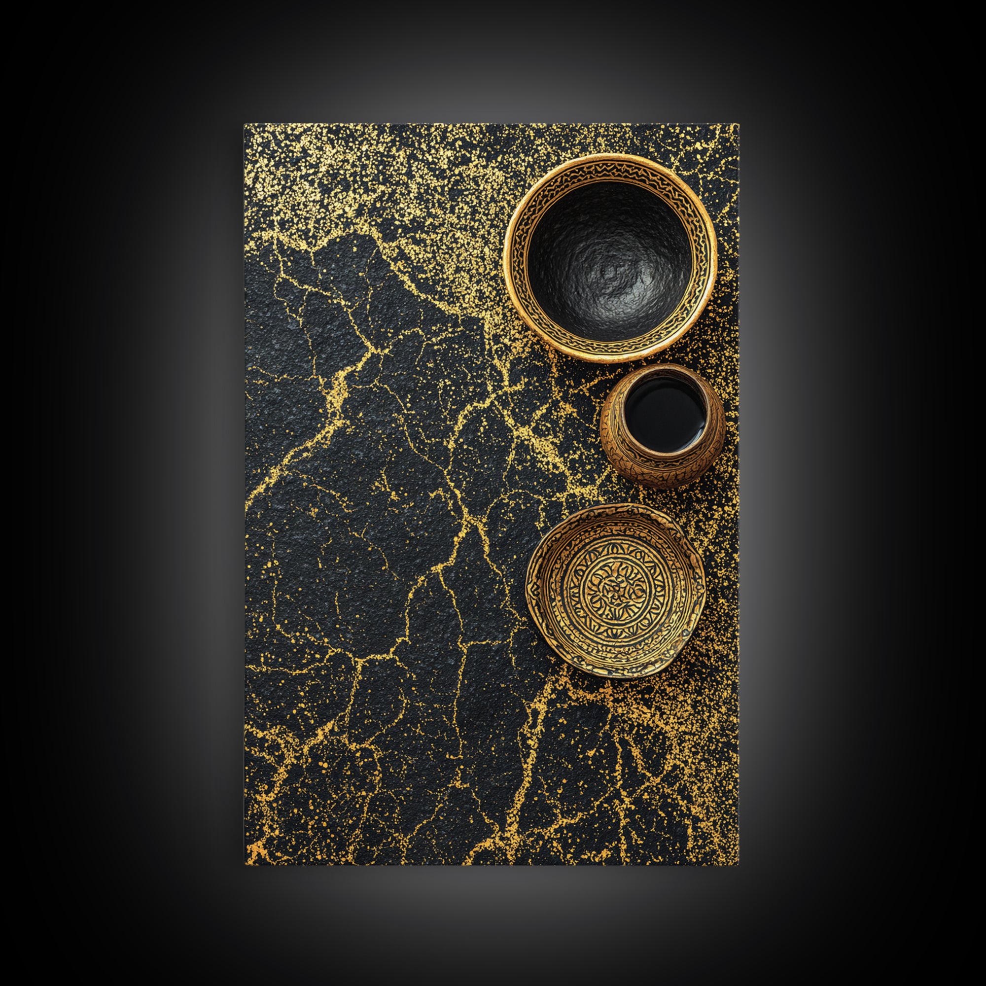 Black Gold Vessels Texture Wall Art, African Inspired Canvas Print, Abstract Ethnic Art, Luxury Kitchen Decor, Home Decor Gift